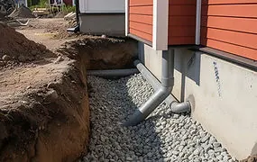 Dränering med rör och makadam runt en husgrund